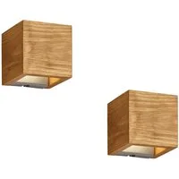 TRIO Leuchten LED Wandleuchte, Dimmfunktion, LED fest integriert, Warmweiß, 2er SET innen Wandbeleuchtung indirekt aus Holz, dimmbar 11 x 11cm
