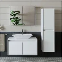 Roomart Badmöbel-Set ATLANTIC – Unterschrank, Waschbecken, Spiegelschrank & Hochschrank, (Badmöbel Set ATLANTIC 85 cm in 4 Farben Unterschrank mit Waschbecken)
