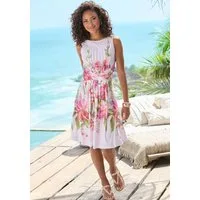 LASCANA Sommerkleid aus glatter bügelfreier Ware mit Blumendruck Cocktailkleid, Sommerkleid mit Spitzeneinsatz, Jerseykleid, festlich