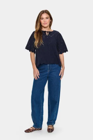 Kurzarm-Bluse Lockere Passform Baritone Blue dark blue