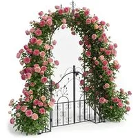 relaxdays Rosenbogen Schwarzer Rosenbogen mit Tür