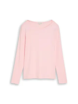 Tom Tailor - Slim Fit Langarmshirt mit U-Boot-Ausschnitt light pastel pink - Gr. - XL