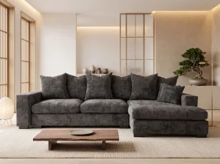 Ecksofa mit Schlaffunktion BENICIO Sofa in Stoff Flow Anthrazit Ottomane Rechts