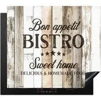 MuchoWow Herd-Abdeckplatte Bistro - Holzoptik/print - Weiß - Angebot, Vinyl, (1 tlg), Abdeckplatte für Ceranfeld, Herd Inductionsmatte, 57.6x51.6 cm