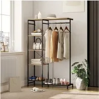 HOMCOM Garderobenständer mit Kleiderstange, Schuhregal, Ablage, Kippschutz, (Kleiderständer, 1 St., Garderobe), für Eingangsbereich, Flur, Schlafzimmer, Eiche
