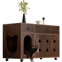 Yorbay Mehrzweckschrank Katzentoilettenschrank mit Rollen verstecktes Katzenklo Möbel mit Stauraum geruchsarm Design Sideboard