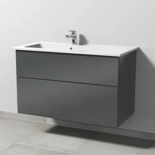 Sanipa 3way Keramik-Set Venticello Keramik-Waschtisch und Unterbau mit 2 Auszügen, Anthrazit-Glanz SF32579