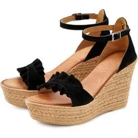 LASCANA Sommerschuh, offener Schuh, Sandale, Keilsandalette, Sandalette aus Leder mit Keilabsatz