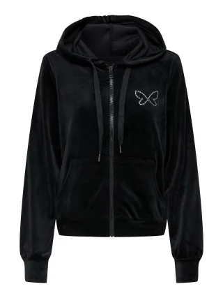 ONLY - ONLREBEL L/S ZIP RHINESTONE HOOD CS SWT black - Gr. - M