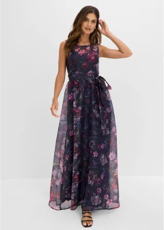 bonprix Maxikleid, blau, Gr.38, Bezauberndes Maxikleid aus feinem Organza mit Bindeband in der Taille
