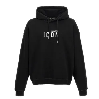 Dsquared2 Relaxed Black Hoodie White Icon Logo