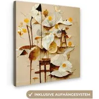 OneMillionCanvasses® Leinwandbild Blumen - Weiß - Pflanzen - Vintage, Fotodruck (1 St), Wandbild, Deko Schlafzimmer Wohnzimmer Flur 20x20 cm