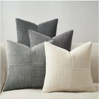 Topfinel Kissenbezug 40x40 4er set Kissenbezüge 50x50 Kordsamt mit Streifen deko Sofa, kissenbezug Grau Farbverlauf Schlafzimmer Weich Hautfreundlich