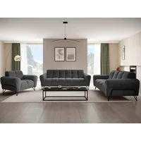Beautysofa Polstergarnitur VOLARE mit Metallbeine in Schwarz, 3-Sitzer Sofa +2-Sitzer Sofa + Sessel