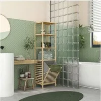 HOMCOM Badregal Badschrank mit Wäschekorb, Stoffkorb, 3 Ebenen, Kippschutz, Badezimmerregal 1-tlg., für Badezimmer, Naturholz