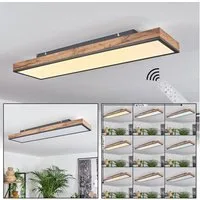 hofstein Deckenleuchte »Vacil« längliche Deckenlampe aus Metall, Schwarz/Braun und Holzoptik, 4000 Kelvin, 24 Watt, 150-1500 Lumen, dimmbar über beiliegende Fernbedienung