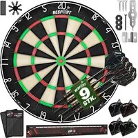RE:SPORT Dartscheibe RE:SPORT® Steel Dartscheibe mit 9 darts 24 flights, (inkl. Montageset Steeldartscheibe mit Pfeilen, Steeldart aus hochwertigstem Sisal Dartboard), XXL Set mit 9 Profi Dartpfeile + 24 Pro Flights