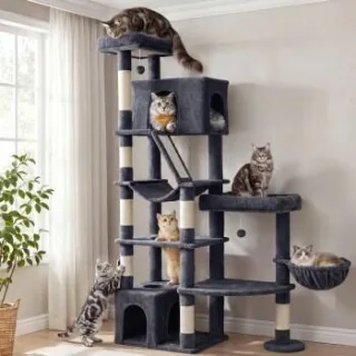 FEANDREA Kratzbaum, 188,2 cm hoch, Katzenbaum, für große Katzen, Katzenkratzbaum dunkelgrau