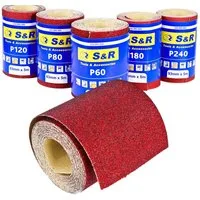 S&R Schleifpapier Schleifpapierrollen Set, 93 mm x 5 m, (Set, 5 St., je Körnung 5x P60, P80, P120, P180, P240), Schleifrollen zum Schleifen von Holz, Metall, Stahl, Edelstahl