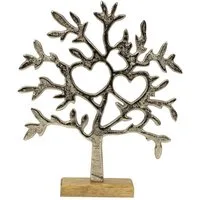 Mel-O-Design Dekoobjekt Deko Aufsteller Lebensbaum Herzen (H: 26,5 cm, auf Holzsockel), Dekoration Wohnzimmer Silber Metall