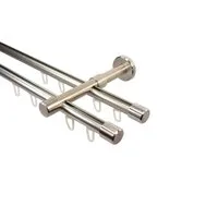 iso-design Gardinenstange Innenlauf 2-läufig 16 mm Farbe Edelstahl Wandmontage Endstück Kappe, Ø 16 mm, 2-läufig, Fixmaß, mit Bohren, Aluminium, Innenlaufprofil mit Metallsäge kürzbar