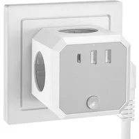 Niclous Steckdosenwürfel 7in1 4-fach mit 2 USB USB-C Schalter 3680W Grau Mehrfachsteckdose 7-fach (2 USB-A-Anschlüsse, Ein-/Ausschalter, 1 USB-C-Anschluss, 4 Schuko-Steckdosen, Kindersicherung, Kurzschlussschutz, Überlastschutz, Kindersicherung, Über