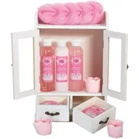 BRUBAKER Hautreinigungs-Set Bade- und Dusch Set, Badeset mit Kirsch Duft, Pflegeset, 10-tlg., Frauen Geschenkset im Vintage-Schränkchen, reinigend und pflegend