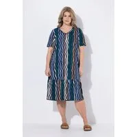 Ulla Popken Midikleid Midikleid Wellen V-Ausschnitt Halbarm Biobaumwolle