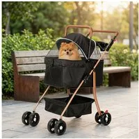 oyajia Hundebuggy Hundewagen Haustiere Buggy für Hunde / Katzen 4 Rädern,klappbar, (Haustier- & Katzenbuggy faltbar & klappbar mit Netzfenster), Ideal für Reisen,Spaziergänge und Tierarztbesuche,mit Becherhalter
