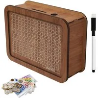 BlingBin Spardose Holz Sparschwein Spardose Sparbüchse Moneybox Sparbox, (1 x Spardose mit Zähler und 1 x Wasserlöslicher Stift, 1-tlg., 5000), mit Ziel für Kinder und Erwachsene