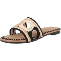 Ital-Design Damen-Sandalen mit handgewebtem Design für den Sommer Pantolette (89542464) Blockabsatz Pantoletten in Schwarz