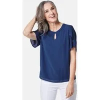 GOLDNER Kurzarmbluse Elegantes Blusenshirt mit Rundhals Luftige Businessbluse mit Rundhals mit Schlitz und Kurzarm