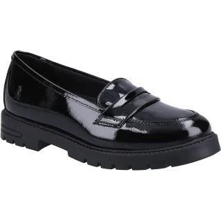 Hush Puppies Hazel Patent SNR Mädchenschwarze Slipper Aus Leder