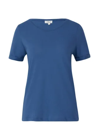 s.Oliver Red Label - T-Shirt mit Ärmelumschlag blau - Gr. - 38