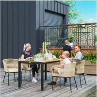 Outsunny Sitzgruppe mit Tisch, 4 Stühle, abnehmbar Sitzkissen, (wetterfest Balkonmöbel für 4 Personen, 5-tlg., 5-teiliges Polyrattan Gartenmöbel-Set), für Balkon, Garten, Naturholz+Khaki