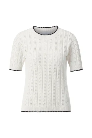 Rich & Royal - Ajour Crew-neck with contrast edge pearl white - Gr. - XL