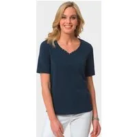 GOLDNER T-Shirt Halbarm Basic-Shirt aus Baumwolle Herzausschnitt mit funkelnden Details, bequeme Passform