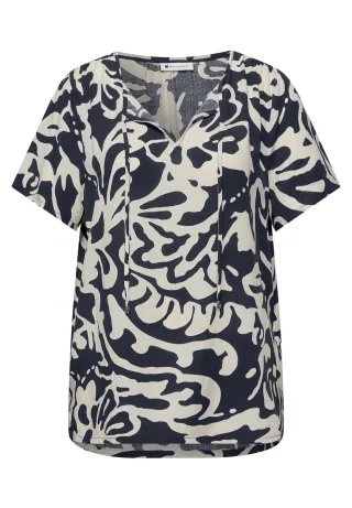 Street One - Bluse mit Split Neck und Bändern shadowed navy - Gr. - 34