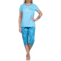 Normann Pyjama Damen kurzarm Schlafanzug mit Caprihose in geblümter Optik