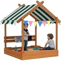 Outsunny Sandkasten Sandkiste aus Holz mit Sitzplatz, (Spielhaus, 1-tlg., Sandbox mit Tafel), für 3-7 Jahre Kinder, 124 x 116 x 146 cm
