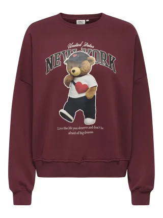 ONLY - ONLLINDA L/S BEAR O-NECK BOX CS SWT Cabernet - Gr. - M
