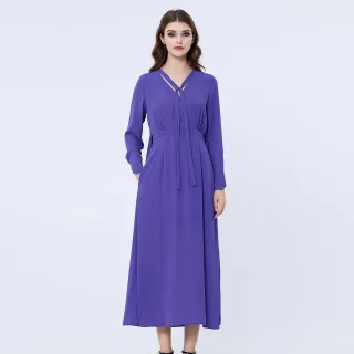 Langes Blusen-Kleid mit V-Ausschnitt