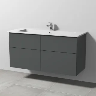 Sanipa 3way Keramik-Set Venticello Keramik-Waschtisch und Unterbau mit 4 Auszügen, Anthrazit-Matt SM32722