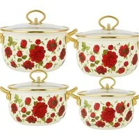 Zilner Topf-Set Kollektion emaillierter Töpfe, 4 von der Natur inspirierte Designs, Emaille, Aluminiumguss (8-tlg., Die perfekte Geschenkidee für jeden Anlass)