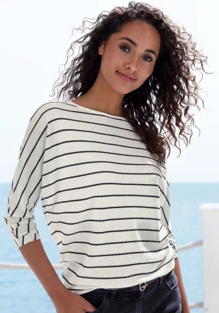 Vivance 3/4-Arm-Shirt "mit modischer Streifenstruktur" aus pflegeleichter Baumwoll-Viskose-Qualität
