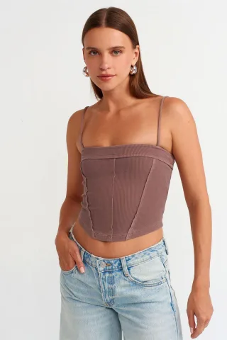 Rippstrick Quadrat-Ausschnitt Crop-Top