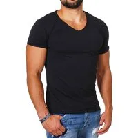 CARISMA T-Shirt Herren Uni Basic 4066 tief-breit geschnittener Ausschnitt vintage Look V-Ausschnitt unifarben kurzarm slim fit