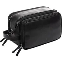 SID & VAIN Kulturbeutel echt Leder Kulturtasche groß schwarz LOUIS, Waschbeutel Echtleder für Damen & Herren, Kosmetiktasche schwarz