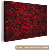 OneMillionCanvasses® Leinwandbild Blumen - Rosen - Rot, Fotodruck (1 St), Leinwand Bilder Klein, Wand Dekoration Aesthetic 30x20 cm