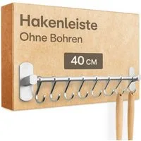 Praknu Hakenleiste Hakenleiste für Küchenutensilien mit 8 Haken - Ohne Bohren, (Set, 8 St), Verstellbar & Selbstklebend 40 cm - ohne Bohren